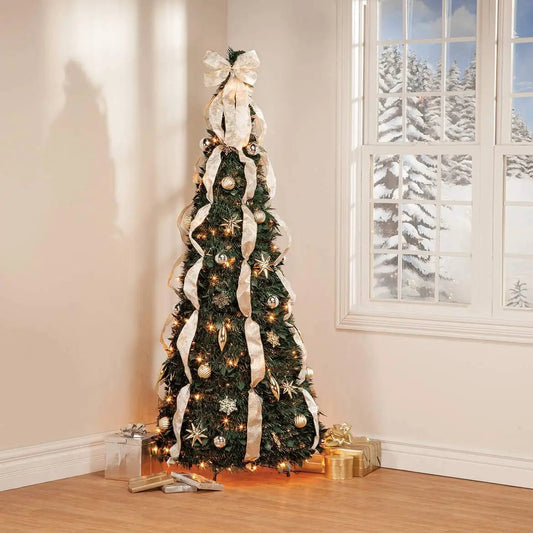 🎅Pop-up Christmas tree with lights and decorations🎄Foldable lighted Christmas tree🎄Pre-decorated lighted Christmas tree